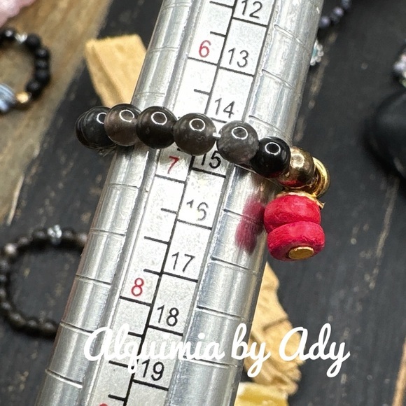 Black onyx beaded gem ring band bohemian - Picture 2 of 2